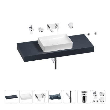 Раковина 50 см со столешницей 120 см Wellsee Pure BY Wellsee 201011346 в наборе 9 в 1: столешница, раковина, встраиваемый смеситель, сифон, выпуск, аксессуары (цвет набора хром)