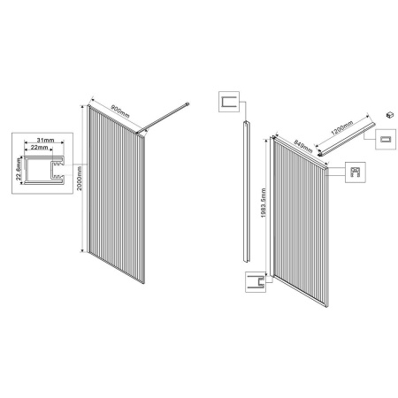 Душевая перегородка Vincea Walk-In VSW-1HP900FLBG, 900*2000, брашированное золото, стекло рифленое