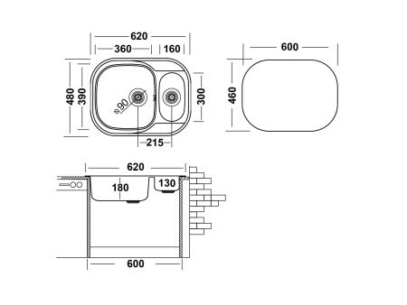 Кухонная мойка UKINOX Галант GAP620.480 15GT8K 2L, 48*62