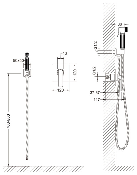 Смеситель встроенный с гигиеническим душем Timo Torne 4389/02SM антик