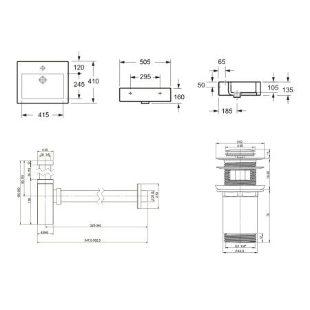 Комплект 3 в 1 Lavinia Boho Bathroom Sink 21520672: накладная фарфоровая раковина 50.5 см, металлический сифон, донный клапан