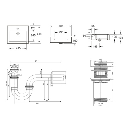 Комплект 3 в 1 Lavinia Boho Bathroom Sink 21520650: накладная фарфоровая раковина 50.5 см, металлический сифон, донный клапан