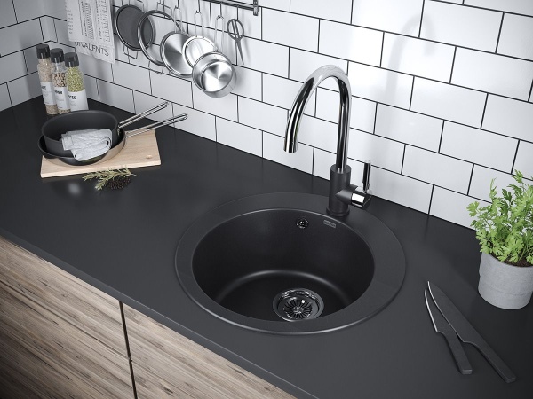 Мойка GELEGEN 50, IT-GRANIT, PM404800-BL, черный гранит, D475 мм, Paulmark