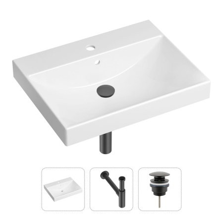 Комплект 3 в 1 Lavinia Boho Bathroom Sink 21520579: врезная фарфоровая раковина 60 см, металлический сифон, донный клапан