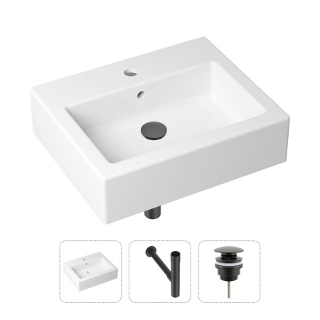 Комплект 3 в 1 Lavinia Boho Bathroom Sink 21520677: накладная фарфоровая раковина 50.5 см, металлический сифон, донный клапан