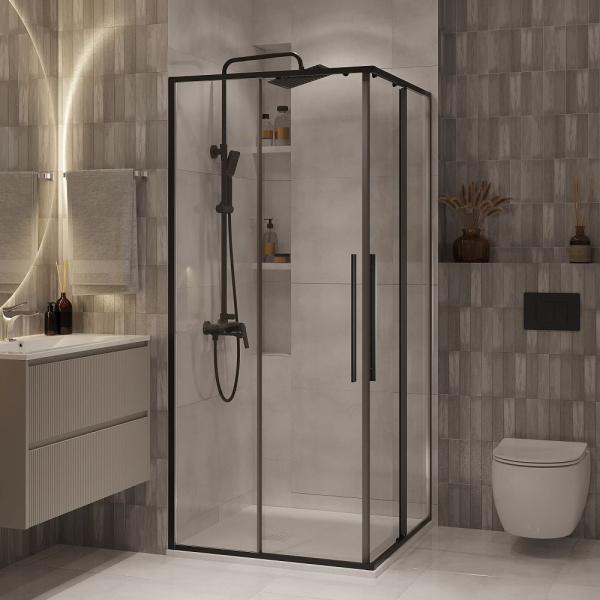 Душевое ограждение  Niagara Nova  NG-6824-34BLACK (100*100*195) квадрат, двери раздвижные