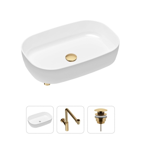 Комплект 3 в 1 Lavinia Boho Bathroom Sink 21520104: накладная фарфоровая раковина 54 см, металлический сифон, донный клапан