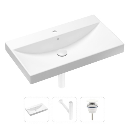 Комплект 3 в 1 Lavinia Boho Bathroom Sink 21520629: врезная фарфоровая раковина 80 см, металлический сифон, донный клапан