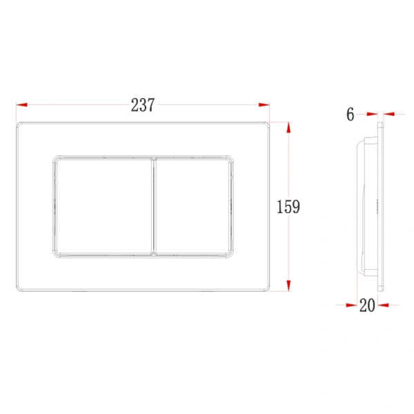 Кнопка смыва Veconi FLUSH V9, FLV9-S, 237х159х6, нержавеющая сталь, сталь брашинг