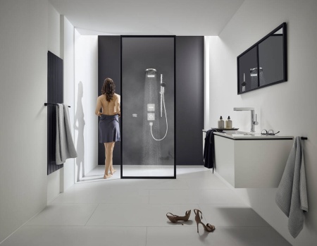 Hansgrohe Finoris Смеситель для раковины однорычажный 230 с вытяжным душем 2jet со сливным клапаном Push-Open белый матовый 76063700