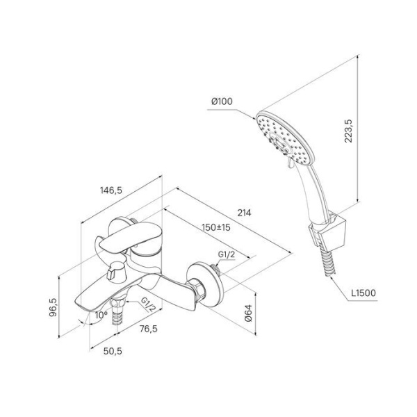Смеситель для ванны и душа Milardo RORBL00M02
