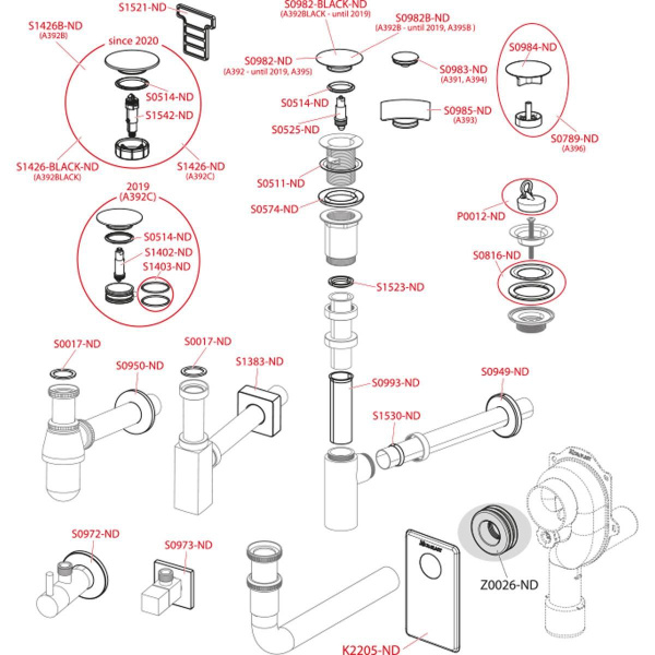 Водослив для умывальника Alcaplast click/clack 5/4", цельнометаллический с квадратной заглушкой, A393