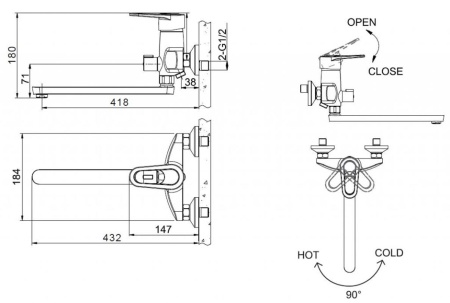Смеситель для ванны Bravat LOOP F6124182CP-02L-RUS, хром