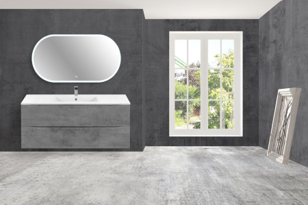 Тумба Vincea Mia 1200 подвесная, 2 выкатных ящика soft close, Beton с умывальником VBS-13120 керамическая, цвет белый