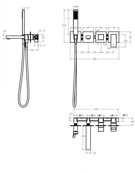 Смеситель для ванны скрытого монтажа Grocenberg GB5060 Золото матовый