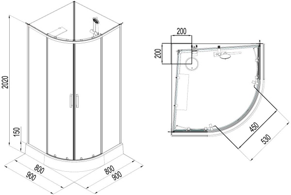 Душевая кабина Aquanet Passion EVO R white 90x90 набор 1