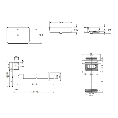 Комплект 3 в 1 Lavinia Boho Bathroom Sink 21520363: накладная фарфоровая раковина 60 см, металлический сифон, донный клапан