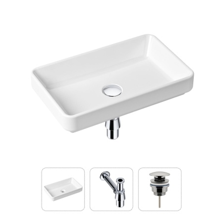 Комплект 3 в 1 Lavinia Boho Bathroom Sink 21520112: накладная фарфоровая раковина 55 см, металлический сифон, донный клапан