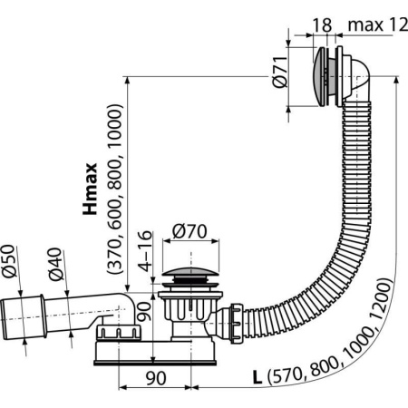 Сифон для ванны Alcaplast click/clak металл, A507CKM-100