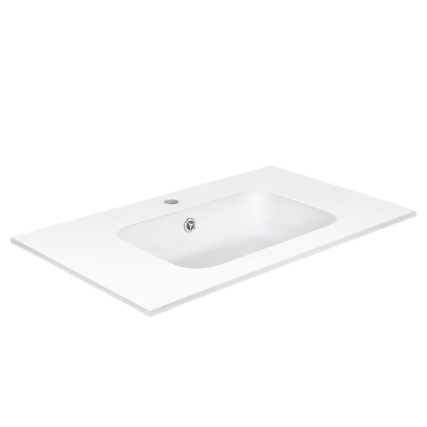 Тумба Vincea Norma 800 подвесная, 2 выкатных ящика soft close, V.Oak с умывальником VCB-2N800W из искуственного камня, цвет белый