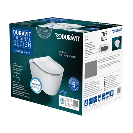 Duravit Soleil by Starck Унитаз подвесной 259109, 540х370 мм, безободковый, смыв HygieneFlush (Tornado), с сиденьем 002649, цвет: белый 45910920A1