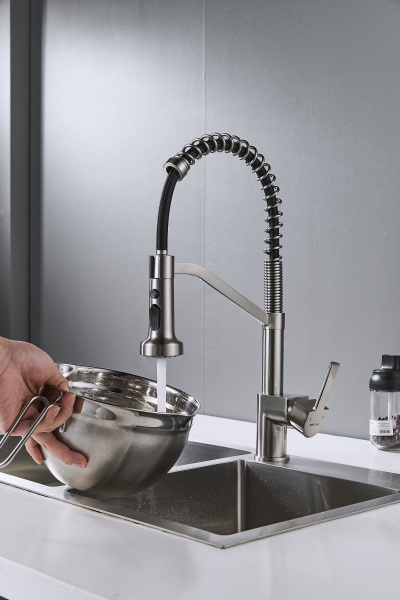Смеситель для кухни с гибким изливом Shevanik S963L, сатин