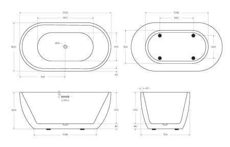 Акриловая ванна BELBAGNO BB70-1700-800