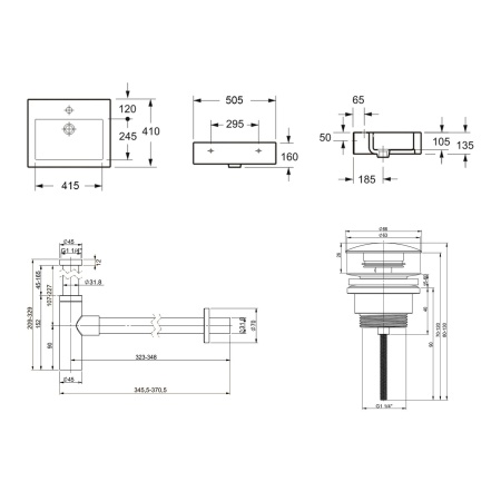 Комплект 3 в 1 Lavinia Boho Bathroom Sink 21520687: накладная фарфоровая раковина 50.5 см, металлический сифон, донный клапан