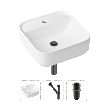 Комплект 3 в 1 Lavinia Boho Bathroom Sink 21520277: накладная фарфоровая раковина 42 см, металлический сифон, донный клапан