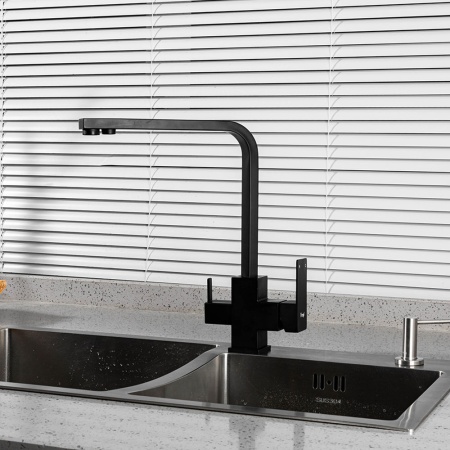Смеситель для кухни с подключением фильтра FRAP F43802-6, черный