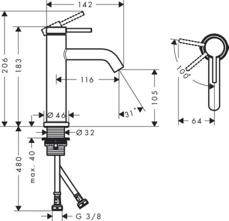 Смеситель для раковины Hansgrohe Tecturis S CoolStart EcoSmart 73312670 матовый черный 73312670