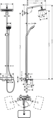 Hansgrohe Croma E Showerpipe 280 1jet Душевой набор с термостатом для ванны хром 27687000