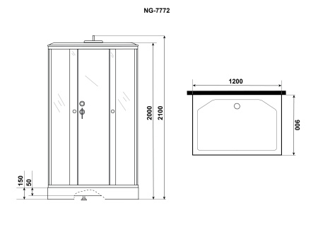 Душевая кабина Niagara Luxe NG-7772QG 120x90х210, низкий поддон, стенки золото