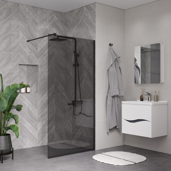 Душевая перегородка ограждение Reflexion RX200100TBL-15 Walk in 200x100см тонированное закаленное стекло 8мм черный профиль