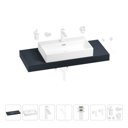 Раковина 70 см со столешницей 120 см Wellsee Graceful Pro 201012705 в наборе 10 в 1: столешница, раковина, смеситель, сифон, донный клапан, угловые вентили, аксессуары (цвет матовый белый)