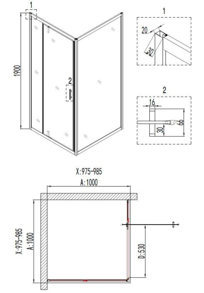 Душевое ограждение Niagara Nova NG-6602-08 100x100x190 квадрат, дверь распашная