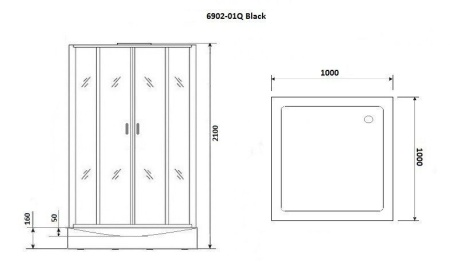 Душевая кабина Niagara Premium NG-6902-01Q BLACK 100х100х210, низкий поддон 16 см, стекло тонированное