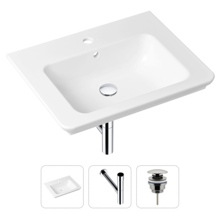 Комплект 3 в 1 Lavinia Boho Bathroom Sink 21520404: врезная фарфоровая раковина 60 см, металлический сифон, донный клапан