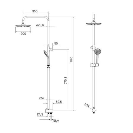 Душевой гарнитур с верхней лейкой Milardo Shower Set 3703F24M76