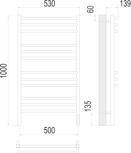 Полотенцесушитель с/т TERMINUS Электро Соренто П12 500х1000 (sensor quick touch) NEW