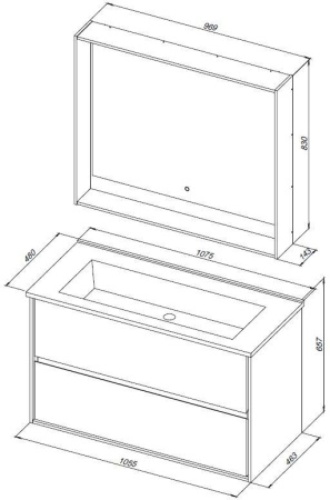 Тумба под раковину Aquanet Милан 105 черный глянец