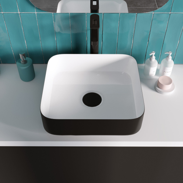 Раковина Grossman GR-4042BW 385x385x140 черная белая внутри