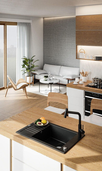 Смеситель для кухонной мойки Laveo Toro BAX_769D с выдвижным изливом черный