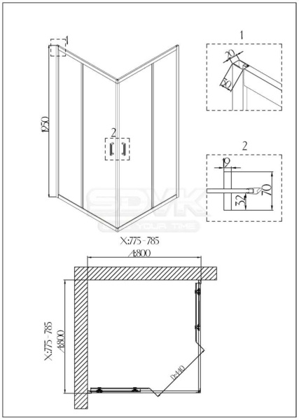 Душевое  ограждение Niagara Nova NG-6688-08 (80*80*195) квадрат, двери раздвижные