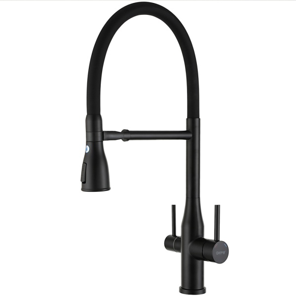 Смеситель для кухни с гибким изливом и подключением фильтра GAPPO G4399-76, черный