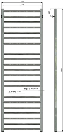 Полотенцесушитель водяной Stinox Classic Luxe 500x1600, нижнее подключение, хром, 1/2" ВР (внутренняя резьба), 21 перекладина