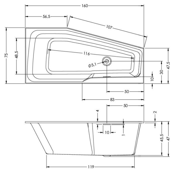 Акриловая ванна с усиленным каркасом и сифоном Riho Rething Space 160x75 L BR1400500000000