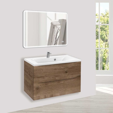 Тумба под раковину Vincea Mia 800 подвесная, 2 выкатных ящик soft close, V.Oak
