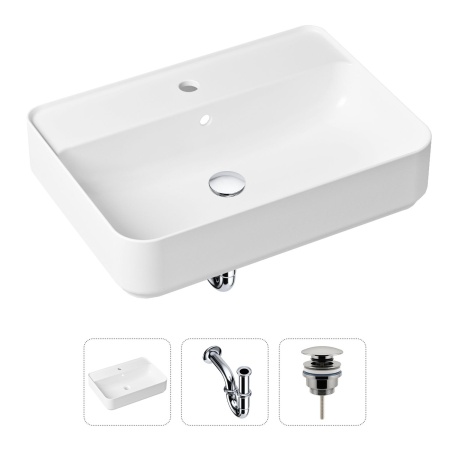 Комплект 3 в 1 Lavinia Boho Bathroom Sink 21520326: накладная фарфоровая раковина 60 см, металлический сифон, донный клапан