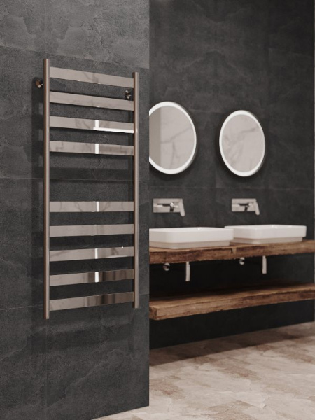 Полотенцесушитель водяной Stinox Napoli 500x1200, нижнее подключение, хром, 1" НР (наружная резьба), 9 перекладин